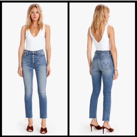 MOTHER PIXI DAZZLER ANKLE FRAY IN POPISM HIGH WAISTED RAW HEM STRAIGHT LEG SZ 26 - Picture 1 of 16